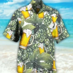 Hot OUKU Men's Boardmasters Music Notes Shirt Summer Hawaiian Shirt Button Up Shirt Short Sleeve Sports Fashion Streetwear Casual Hawaiian Holiday Summer Spring Cuban Collar Print Button-Down Wine Apricot