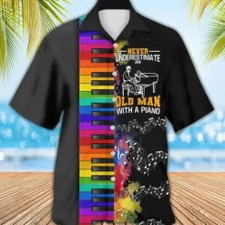 Hot OUKU Men's Boardmasters Music Notes Shirt Summer Hawaiian Shirt Button Up Shirt Short Sleeve Sports Fashion Streetwear Casual Hawaiian Holiday Summer Spring Cuban Collar Print Button-Down Wine Apricot