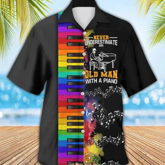 Hot OUKU Men's Boardmasters Music Notes Shirt Summer Hawaiian Shirt Button Up Shirt Short Sleeve Sports Fashion Streetwear Casual Hawaiian Holiday Summer Spring Cuban Collar Print Button-Down Wine Apricot