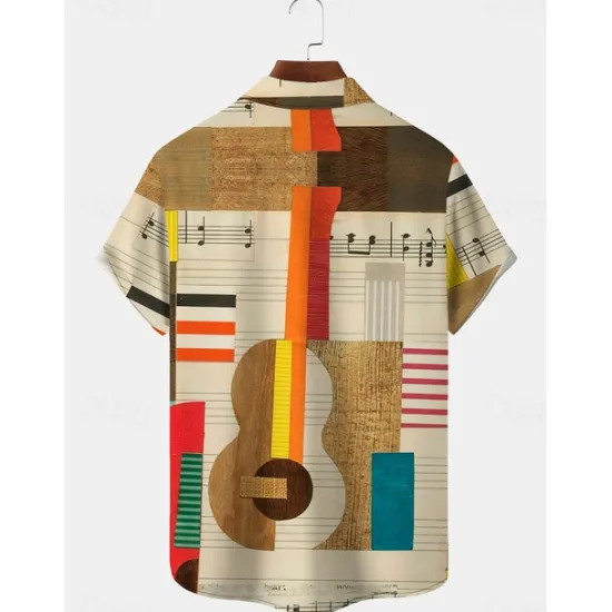 Outlet OUKU Men's Boardmasters Music Notes Shirt Button Up Shirt Short Sleeve Fashion Designer Casual Outdoor Casual Summer Spring Turndown Print Black Green Khaki Coffee Blue+Blue