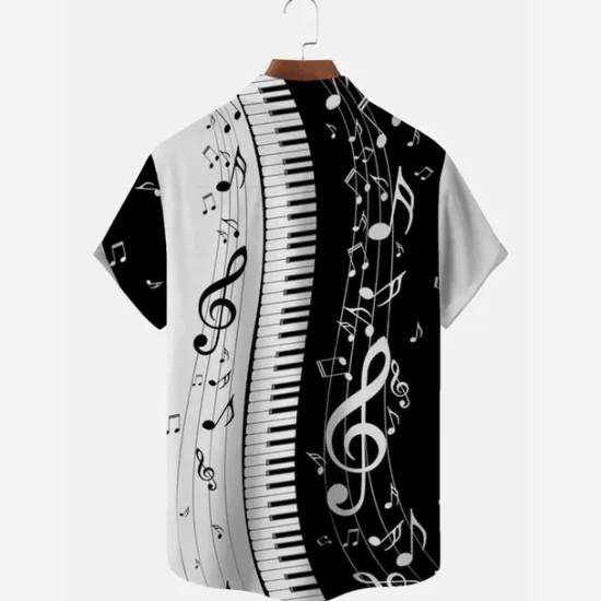 Outlet OUKU Men's Boardmasters Music Notes Shirt Button Up Shirt Short Sleeve Fashion Designer Casual Outdoor Casual Summer Spring Turndown Print Black Green Khaki Coffee Blue+Blue