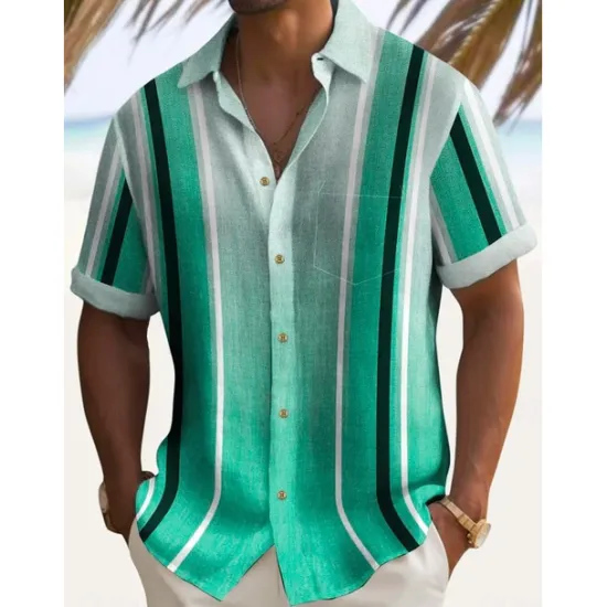 Outlet OUKU Men's Boardmasters Music Notes Shirt Button Up Shirt Short Sleeve Fashion Designer Casual Outdoor Casual Summer Spring Turndown Print Black Green Khaki Coffee Blue+Blue