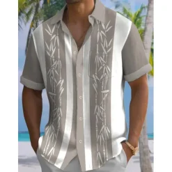 Outlet OUKU Men's Boardmasters Music Notes Shirt Button Up Shirt Short Sleeve Fashion Designer Casual Outdoor Casual Summer Spring Turndown Print Black Green Khaki Coffee Blue+Blue