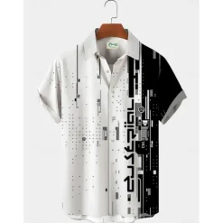 Outlet OUKU Men's Boardmasters Music Notes Shirt Button Up Shirt Short Sleeve Fashion Designer Casual Outdoor Casual Summer Spring Turndown Print Black Green Khaki Coffee Blue+Blue