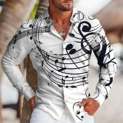 Discount OUKU Men's Boardmasters Notes Shirt Button Up Shirt Long Sleeve Tropical Fashion Designer Outdoor Casual Daily Fall & Winter Turndown Print Button-Down White Pink Blue Purple