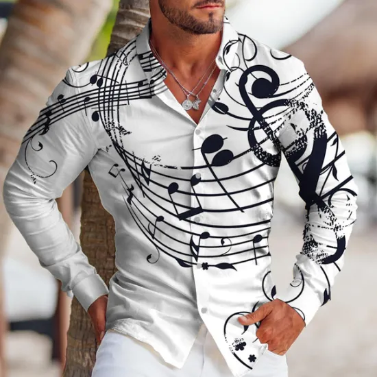 Discount OUKU Men's Boardmasters Notes Shirt Button Up Shirt Long Sleeve Tropical Fashion Designer Outdoor Casual Daily Fall & Winter Turndown Print Button-Down White Pink Blue Purple