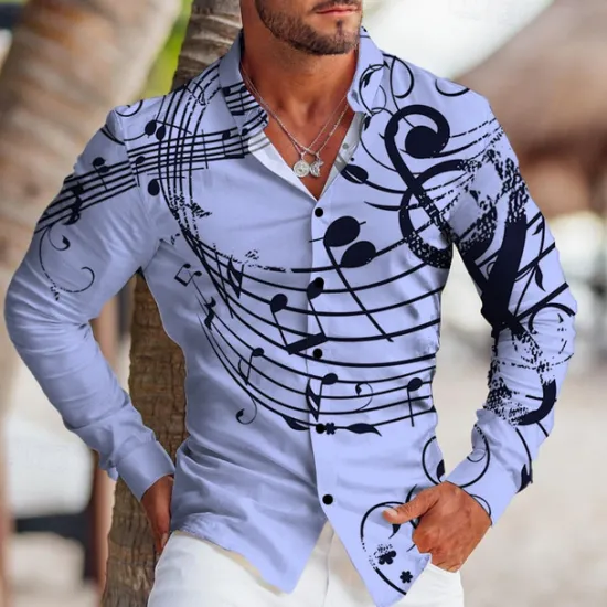 Discount OUKU Men's Boardmasters Notes Shirt Button Up Shirt Long Sleeve Tropical Fashion Designer Outdoor Casual Daily Fall & Winter Turndown Print Button-Down White Pink Blue Purple