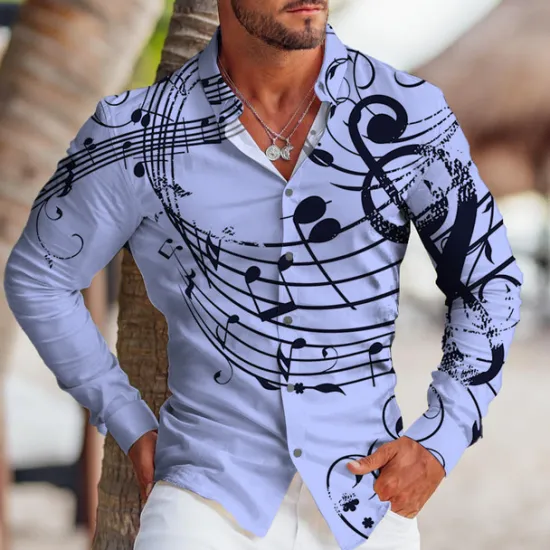 Discount OUKU Men's Boardmasters Notes Shirt Button Up Shirt Long Sleeve Tropical Fashion Designer Outdoor Casual Daily Fall & Winter Turndown Print Button-Down White Pink Blue Purple