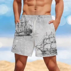 Sale OUKU Men's Boat Sailboat Swim Trunks Swim Shorts Board Shorts Mid Waist Fashion Streetwear Designer Casual Daily Holiday Pocket Drawstring Elastic Waist Designer Clothing Apparel Grey