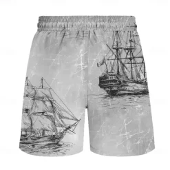Sale OUKU Men's Boat Sailboat Swim Trunks Swim Shorts Board Shorts Mid Waist Fashion Streetwear Designer Casual Daily Holiday Pocket Drawstring Elastic Waist Designer Clothing Apparel Grey