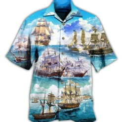 Clearance OUKU Men's Boat Seascape Pattern Shirt Summer Hawaiian Shirt Aloha Shirt Short Sleeve Shirt Cuban Collar Tropical Fashion Streetwear Casual Hawaiian Holiday Black White Yellow S M L