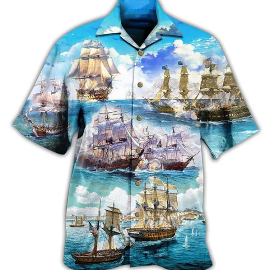 Clearance OUKU Men's Boat Seascape Pattern Shirt Summer Hawaiian Shirt Aloha Shirt Short Sleeve Shirt Cuban Collar Tropical Fashion Streetwear Casual Hawaiian Holiday Black White Yellow S M L