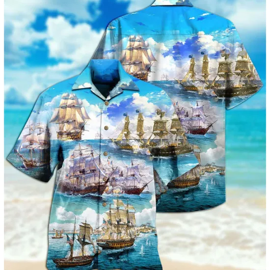 Clearance OUKU Men's Boat Seascape Pattern Shirt Summer Hawaiian Shirt Aloha Shirt Short Sleeve Shirt Cuban Collar Tropical Fashion Streetwear Casual Hawaiian Holiday Black White Yellow S M L