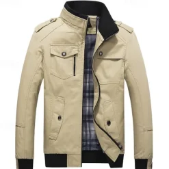 Discount OUKU Men's Bomber Jacket Cargo Jacket Military Jacket Daily Vacation Wearproof Pocket Fall & Winter Plain Fashion Classic Stand Collar Regular Black Red Green Khaki Dark Blue Jacket