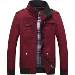 Discount OUKU Men's Bomber Jacket Cargo Jacket Military Jacket Daily Vacation Wearproof Pocket Fall & Winter Plain Fashion Classic Stand Collar Regular Black Red Green Khaki Dark Blue Jacket