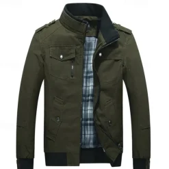 Discount OUKU Men's Bomber Jacket Cargo Jacket Military Jacket Daily Vacation Wearproof Pocket Fall & Winter Plain Fashion Classic Stand Collar Regular Black Red Green Khaki Dark Blue Jacket