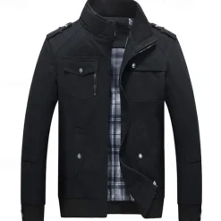 Discount OUKU Men's Bomber Jacket Cargo Jacket Military Jacket Daily Vacation Wearproof Pocket Fall & Winter Plain Fashion Classic Stand Collar Regular Black Red Green Khaki Dark Blue Jacket