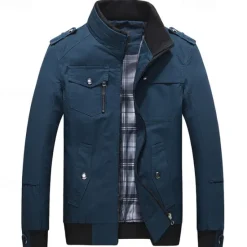 Discount OUKU Men's Bomber Jacket Cargo Jacket Military Jacket Daily Vacation Wearproof Pocket Fall & Winter Plain Fashion Classic Stand Collar Regular Black Red Green Khaki Dark Blue Jacket