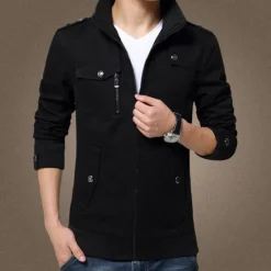 Discount OUKU Men's Bomber Jacket Cargo Jacket Military Jacket Daily Vacation Wearproof Pocket Fall & Winter Plain Fashion Classic Stand Collar Regular Black Red Green Khaki Dark Blue Jacket