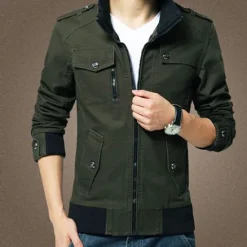 Discount OUKU Men's Bomber Jacket Cargo Jacket Military Jacket Daily Vacation Wearproof Pocket Fall & Winter Plain Fashion Classic Stand Collar Regular Black Red Green Khaki Dark Blue Jacket