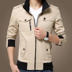 Discount OUKU Men's Bomber Jacket Cargo Jacket Military Jacket Daily Vacation Wearproof Pocket Fall & Winter Plain Fashion Classic Stand Collar Regular Black Red Green Khaki Dark Blue Jacket
