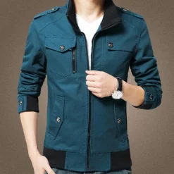 Discount OUKU Men's Bomber Jacket Cargo Jacket Military Jacket Daily Vacation Wearproof Pocket Fall & Winter Plain Fashion Classic Stand Collar Regular Black Red Green Khaki Dark Blue Jacket