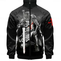 Best OUKU Men's Bomber Jacket Coat Breathable Comfortable Dailywear Zipper Side Pockets 3D Print Spring Fall Winter Standing Collar Long Sleeve Black