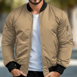 New OUKU Men's Bomber Jacket Sport Coat Varsity Jacket Outdoor Sports Warm Pocket Fall Winter Plain Fashion Streetwear Stand Collar Regular Ocean Blue Red Green Khaki Jacket