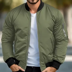 New OUKU Men's Bomber Jacket Sport Coat Varsity Jacket Outdoor Sports Warm Pocket Fall Winter Plain Fashion Streetwear Stand Collar Regular Ocean Blue Red Green Khaki Jacket