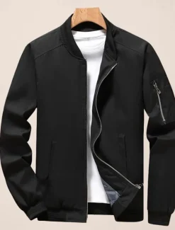 Best OUKU Men's Bomber Jacket Transition Jacket Sports Outdoor Windproof Classic Style All Seasons Solid Color Classic & Timeless Crewneck Regular Black Red Green khaki Dark Blue Jacket