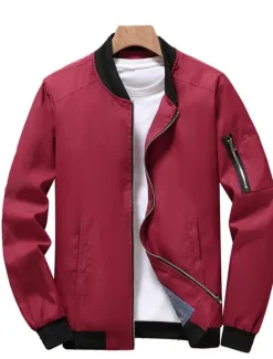 Best OUKU Men's Bomber Jacket Transition Jacket Sports Outdoor Windproof Classic Style All Seasons Solid Color Classic & Timeless Crewneck Regular Black Red Green khaki Dark Blue Jacket