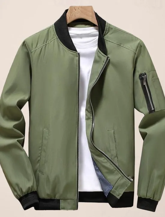 Best OUKU Men's Bomber Jacket Transition Jacket Sports Outdoor Windproof Classic Style All Seasons Solid Color Classic & Timeless Crewneck Regular Black Red Green khaki Dark Blue Jacket