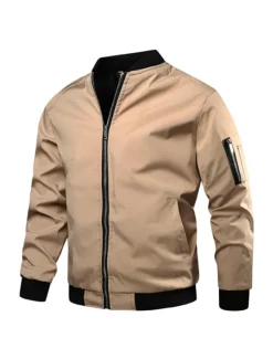 Best OUKU Men's Bomber Jacket Transition Jacket Sports Outdoor Windproof Classic Style All Seasons Solid Color Classic & Timeless Crewneck Regular Black Red Green khaki Dark Blue Jacket