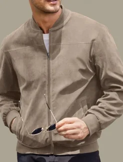 Sale OUKU Men's Bomber Jacket Transition Jacket Going out Pocket All Seasons Plain Casual Stand Collar Regular Black Brown Army Green Dark Blue Light Blue Jacket