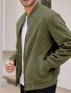 Sale OUKU Men's Bomber Jacket Transition Jacket Going out Pocket All Seasons Plain Casual Stand Collar Regular Black Brown Army Green Dark Blue Light Blue Jacket