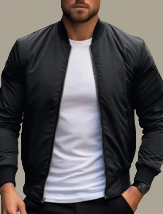 Outlet OUKU Men's Bomber Jacket Transition Jacket Daily Wear Lightweight Zipper Summer Spring Plain Streetwear Collar Regular Black Red Dark Blue Gray Jacket