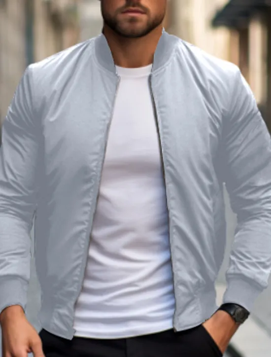 Outlet OUKU Men's Bomber Jacket Transition Jacket Daily Wear Lightweight Zipper Summer Spring Plain Streetwear Collar Regular Black Red Dark Blue Gray Jacket