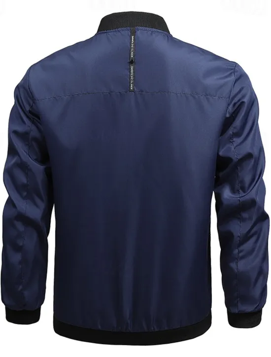 Outlet OUKU Men's Bomber Jacket Transition Jacket Going out Pocket All Seasons Plain Casual Standing Collar Regular Black Blue Army Green Jacket Gray
