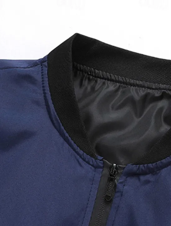 Outlet OUKU Men's Bomber Jacket Transition Jacket Going out Pocket All Seasons Plain Casual Standing Collar Regular Black Blue Army Green Jacket Gray