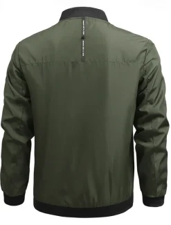 Outlet OUKU Men's Bomber Jacket Transition Jacket Going out Pocket All Seasons Plain Casual Standing Collar Regular Black Blue Army Green Jacket Gray