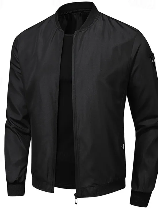Outlet OUKU Men's Bomber Jacket Transition Jacket Going out Pocket All Seasons Plain Casual Standing Collar Regular Black Blue Army Green Jacket Gray