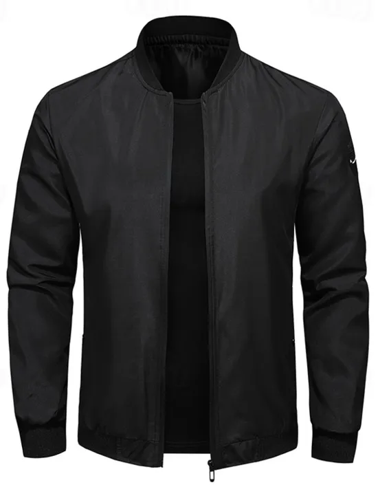 Outlet OUKU Men's Bomber Jacket Transition Jacket Going out Pocket All Seasons Plain Casual Standing Collar Regular Black Blue Army Green Jacket Gray