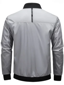 Outlet OUKU Men's Bomber Jacket Transition Jacket Going out Pocket All Seasons Plain Casual Standing Collar Regular Black Blue Army Green Jacket Gray