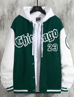 Best OUKU Men's Bomber Jacket Transition Jacket Varsity Jacket Outdoor Vacation Warm Buttons Pocket Fall Winter Color Block Fashion Streetwear Standing Collar Regular Apple Green Black Burgundy Brown Green