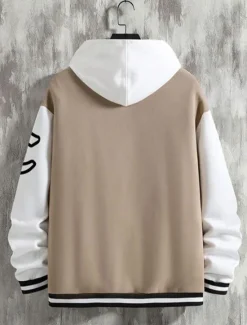 Best OUKU Men's Bomber Jacket Transition Jacket Varsity Jacket Outdoor Vacation Warm Buttons Pocket Fall Winter Color Block Fashion Streetwear Standing Collar Regular Apple Green Black Burgundy Brown Green