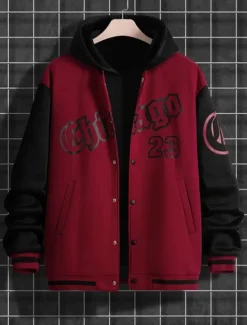 Best OUKU Men's Bomber Jacket Transition Jacket Varsity Jacket Outdoor Vacation Warm Buttons Pocket Fall Winter Color Block Fashion Streetwear Standing Collar Regular Apple Green Black Burgundy Brown Green