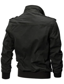 Sale OUKU Men's Bomber Jacket Utility Jacket Transition Jacket Varsity Jacket Outdoor Sports Windproof Warm Embroidered Zipper Winter Solid Colored Military Stand Collar Short Cotton Black Khaki Army Green