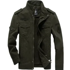 OUKU Men's Bomber Jacket Utility Jacket Transition Jacket Tactical Jacket Daily Weekend Winter Solid Colored Military Tactical Stand Collar Regular Cotton Black Army Green Khaki Jacket
