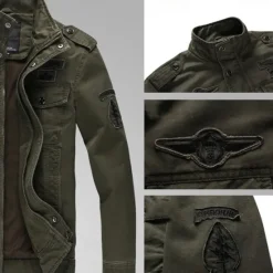 New OUKU Men's Bomber Jacket Varsity Jacket Tactical Jacket Casual Wearable Multi Pocket Spring Fall Winter Military Military Style Stand Collar Regular Cotton Black Khaki Army Green Jacket