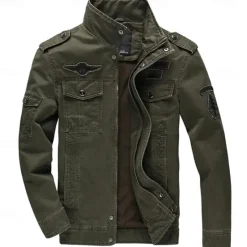New OUKU Men's Bomber Jacket Varsity Jacket Tactical Jacket Casual Wearable Multi Pocket Spring Fall Winter Military Military Style Stand Collar Regular Cotton Black Khaki Army Green Jacket